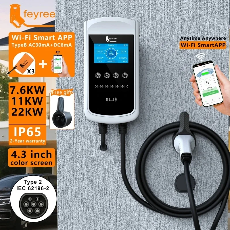 페이리 타입2 EV 충전기 32A 7.6KW 충전 스테 - Wallbox Ev 리뷰 및 가격